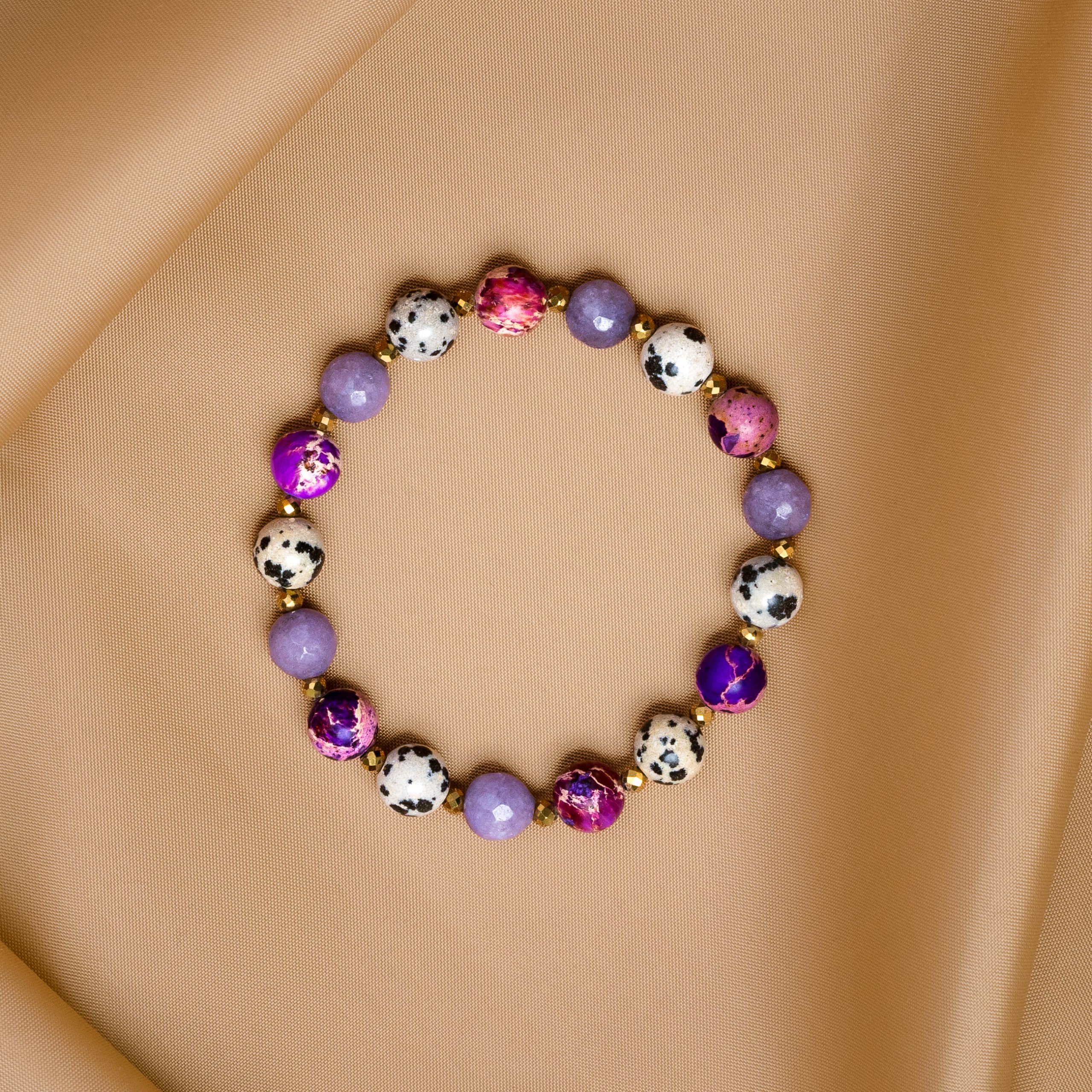 Bransoletka z fioletowym Jaspisem Cesarskim i kamieniem Dalmatyńskim