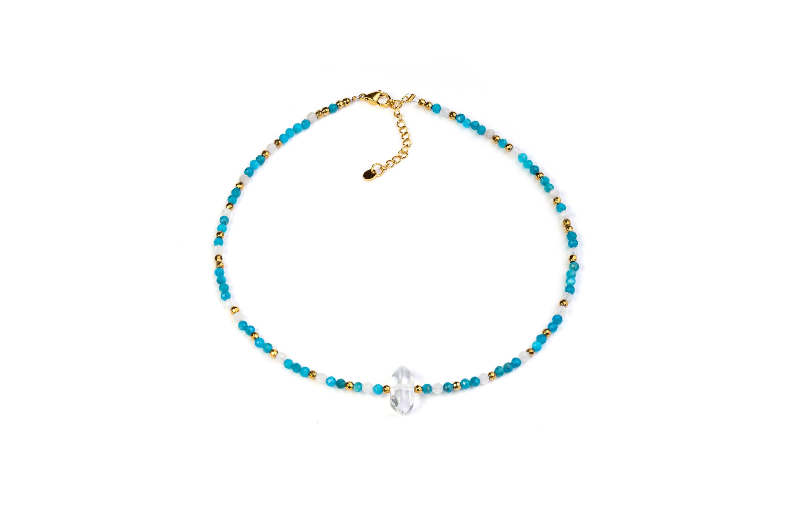 Naszyjnik choker GROT Kryształ Górski Apatyt Kamień Księżycowy