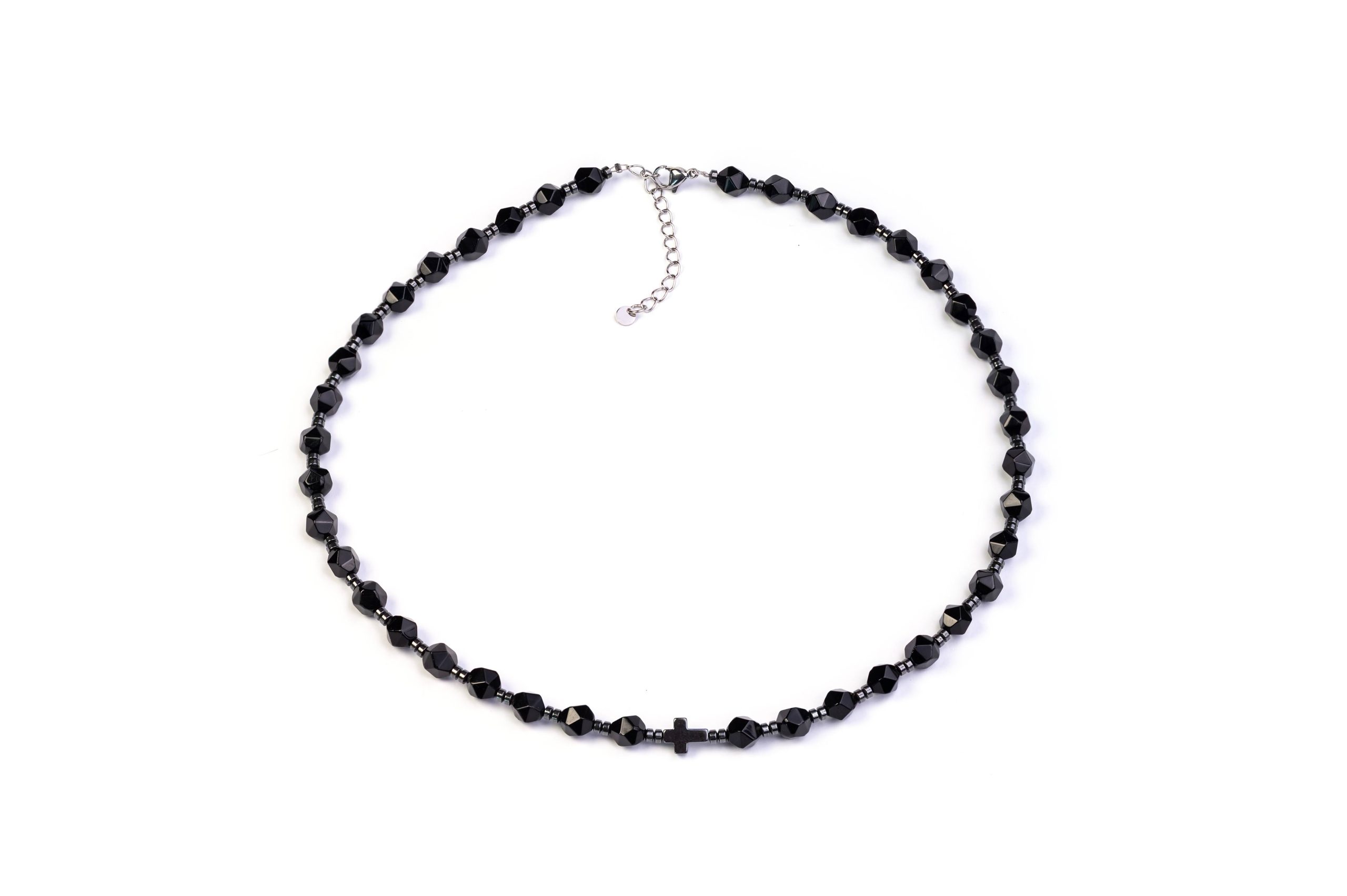 Naszyjnik męski Onyks grafitowy Krzyż