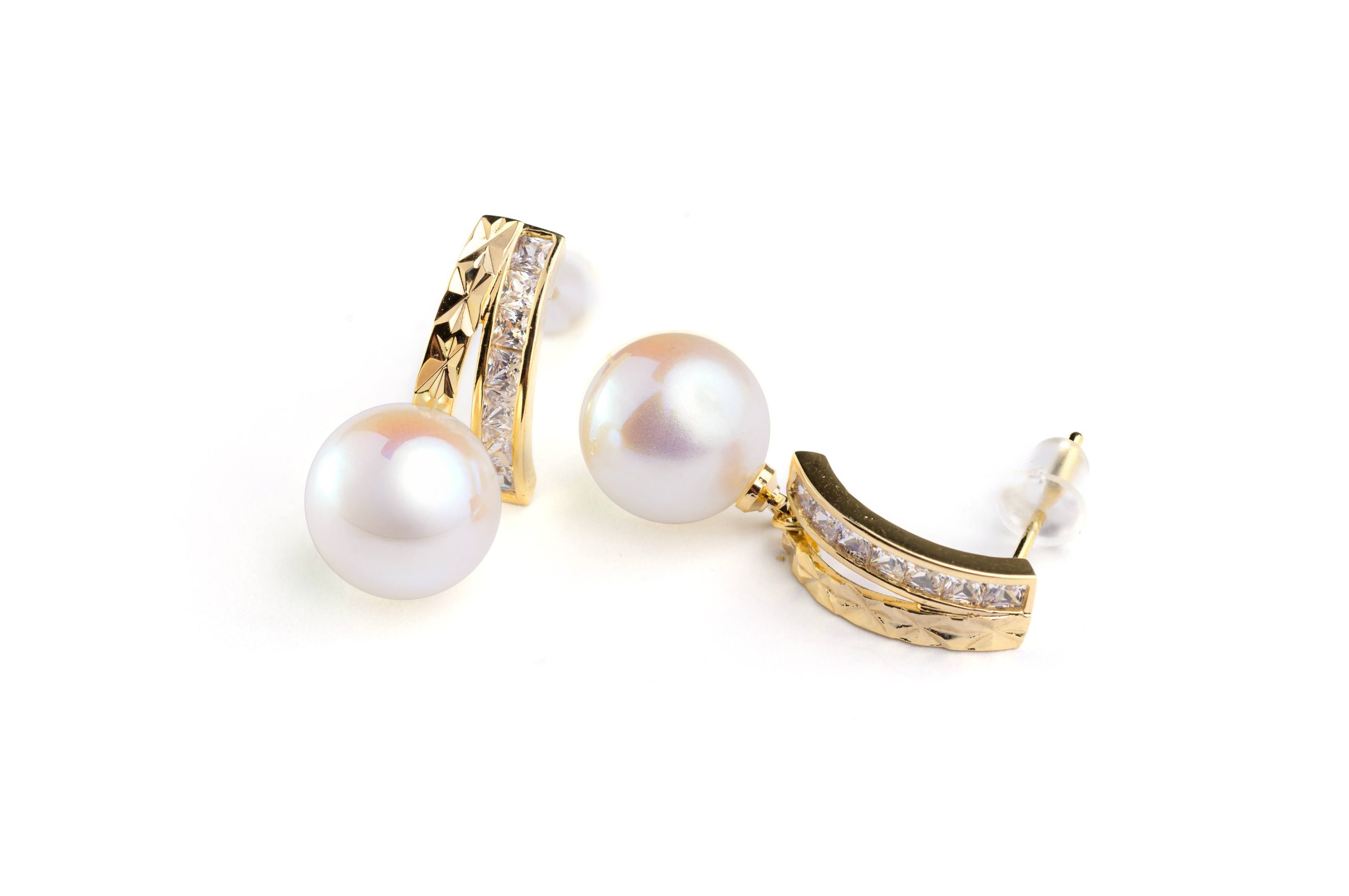 Kolczyki wiszące kule perły z kryształkami