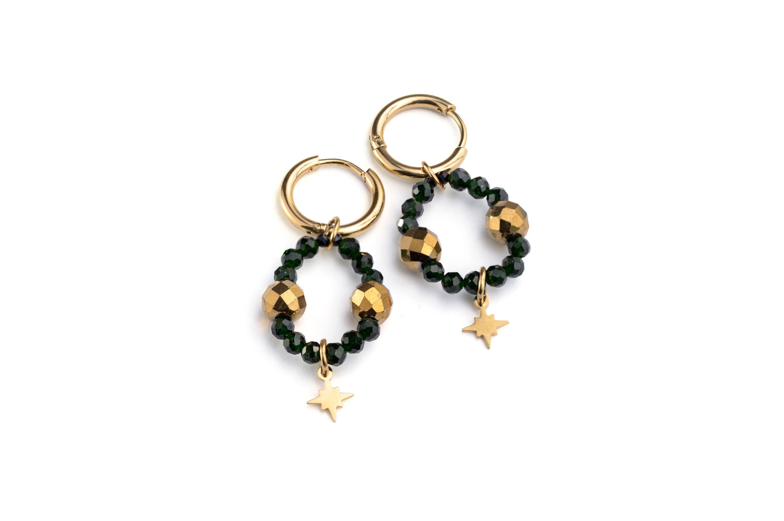 Kolczyki z okrągłą zawieszką z kamieni naturalnych Szmaragd Nilu Turmalin