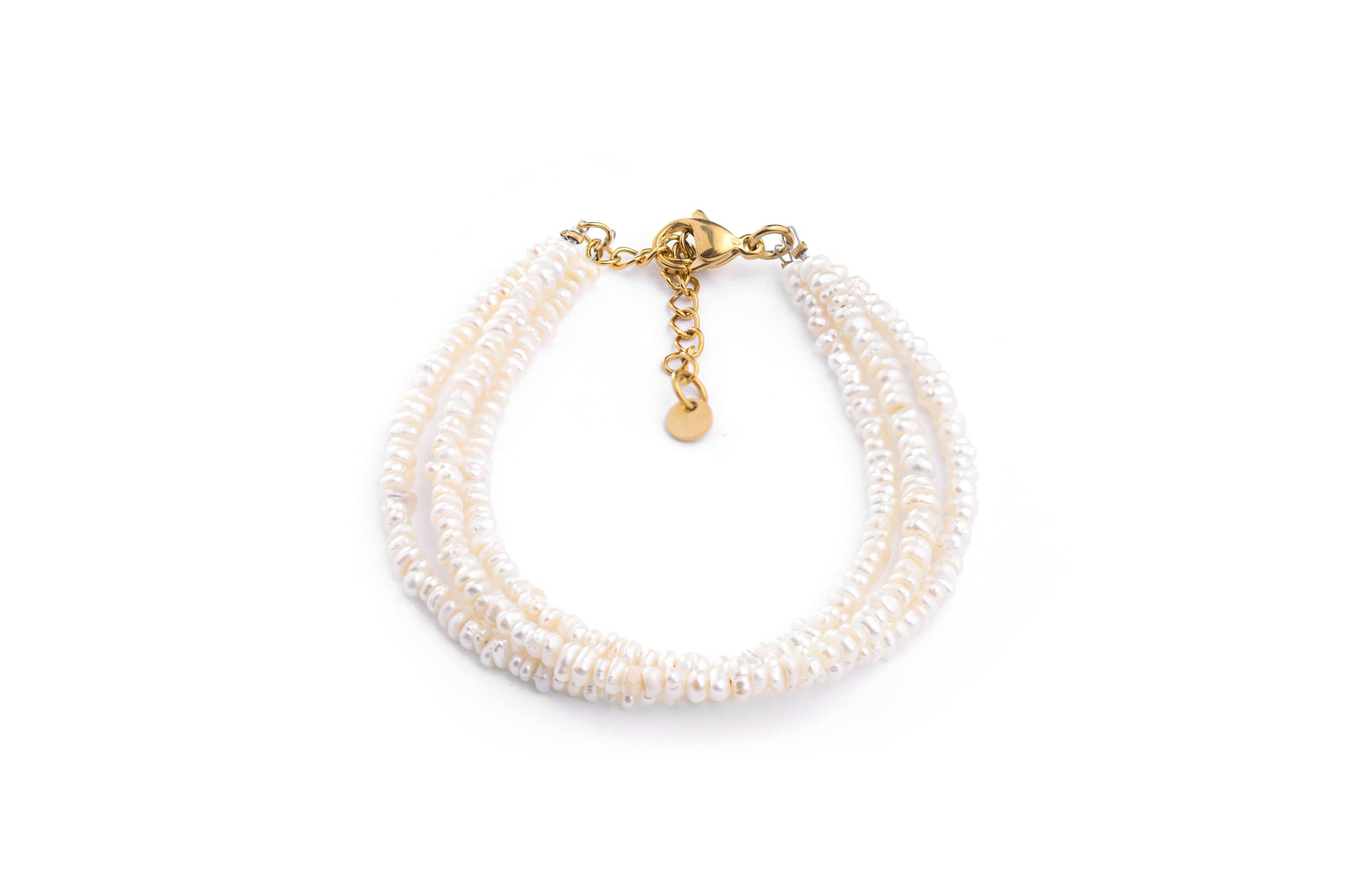 Potrójna bransoletka kolia z drobnych pereł