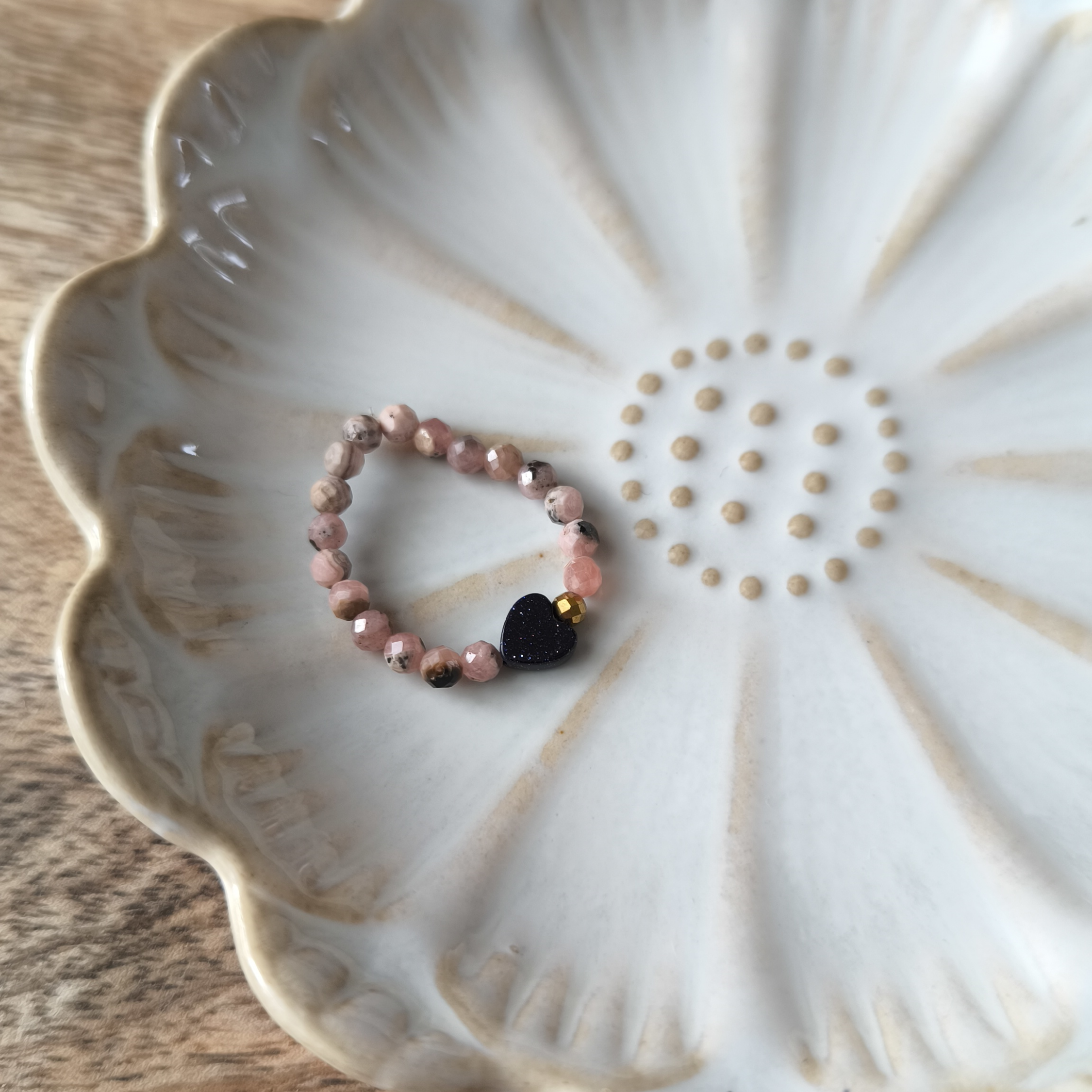 Pierścionek z Rodonitu i serduszkiem z Nocy Kairu