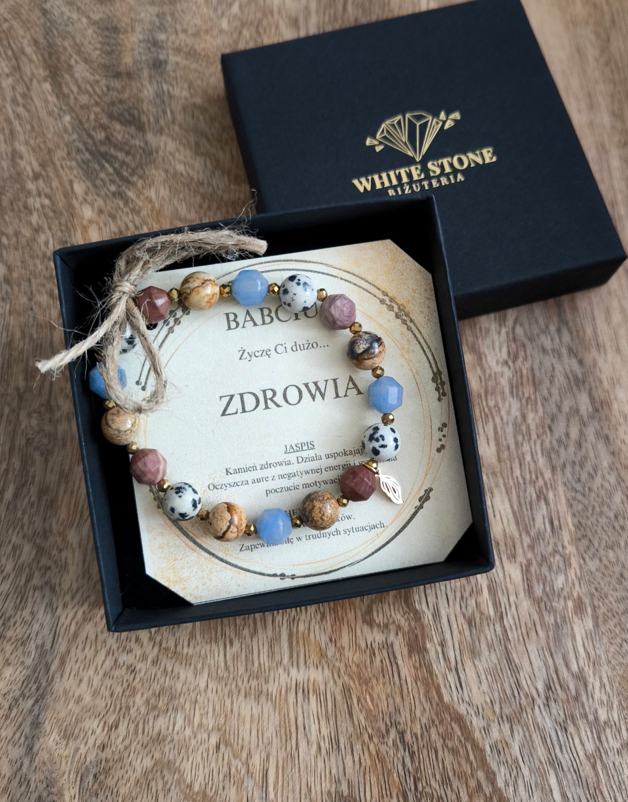 Bransoletka z Jaspisu mix kolorów z zawieszką