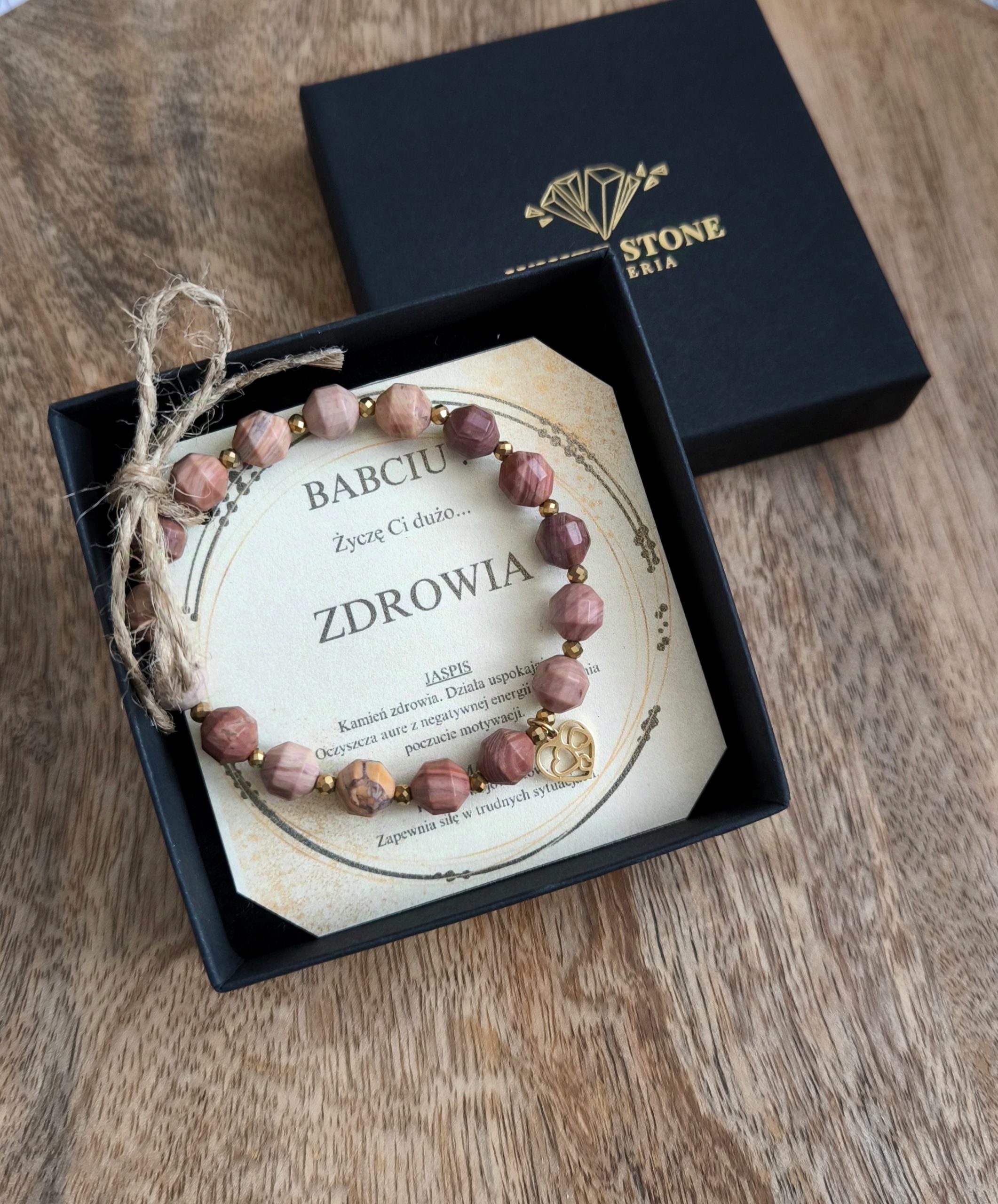 Bransoletka nude z Jaspisu i zawieszką serca