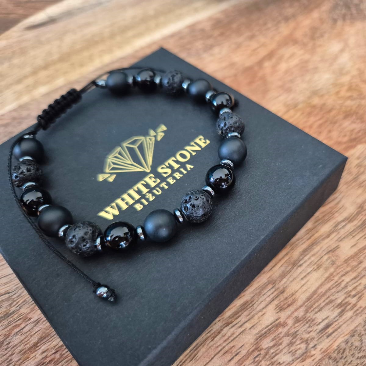 Regulowana bransoletka Onyks i Lawa