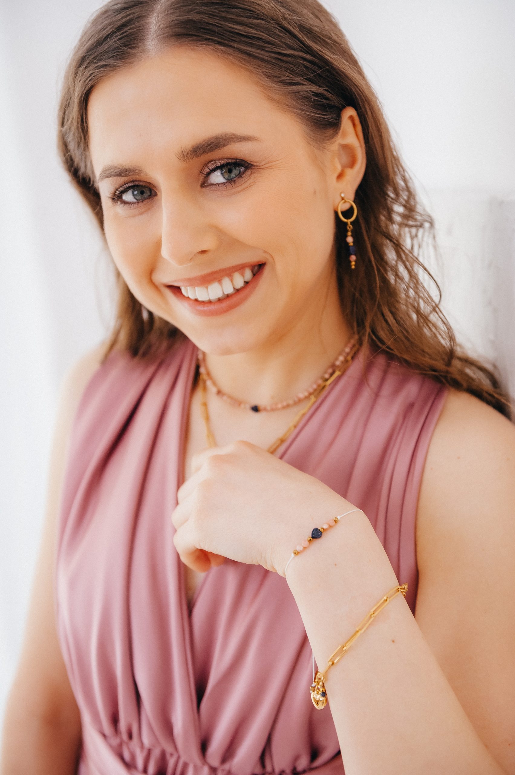 Bransoletka z Rodonitu i serduszkiem z Nocy Kairu - obrazek 2