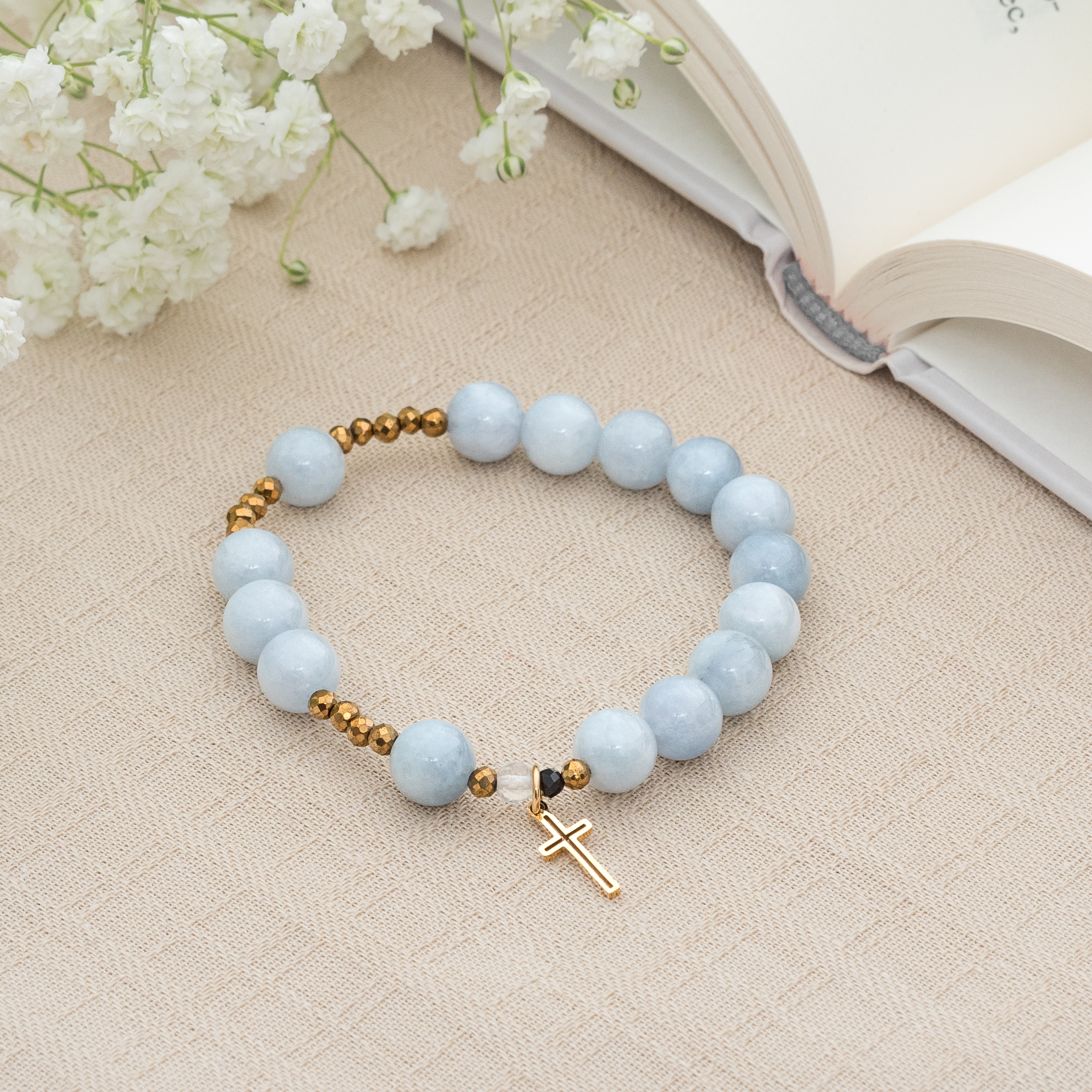 Bransoletka Różaniec Akwamaryn