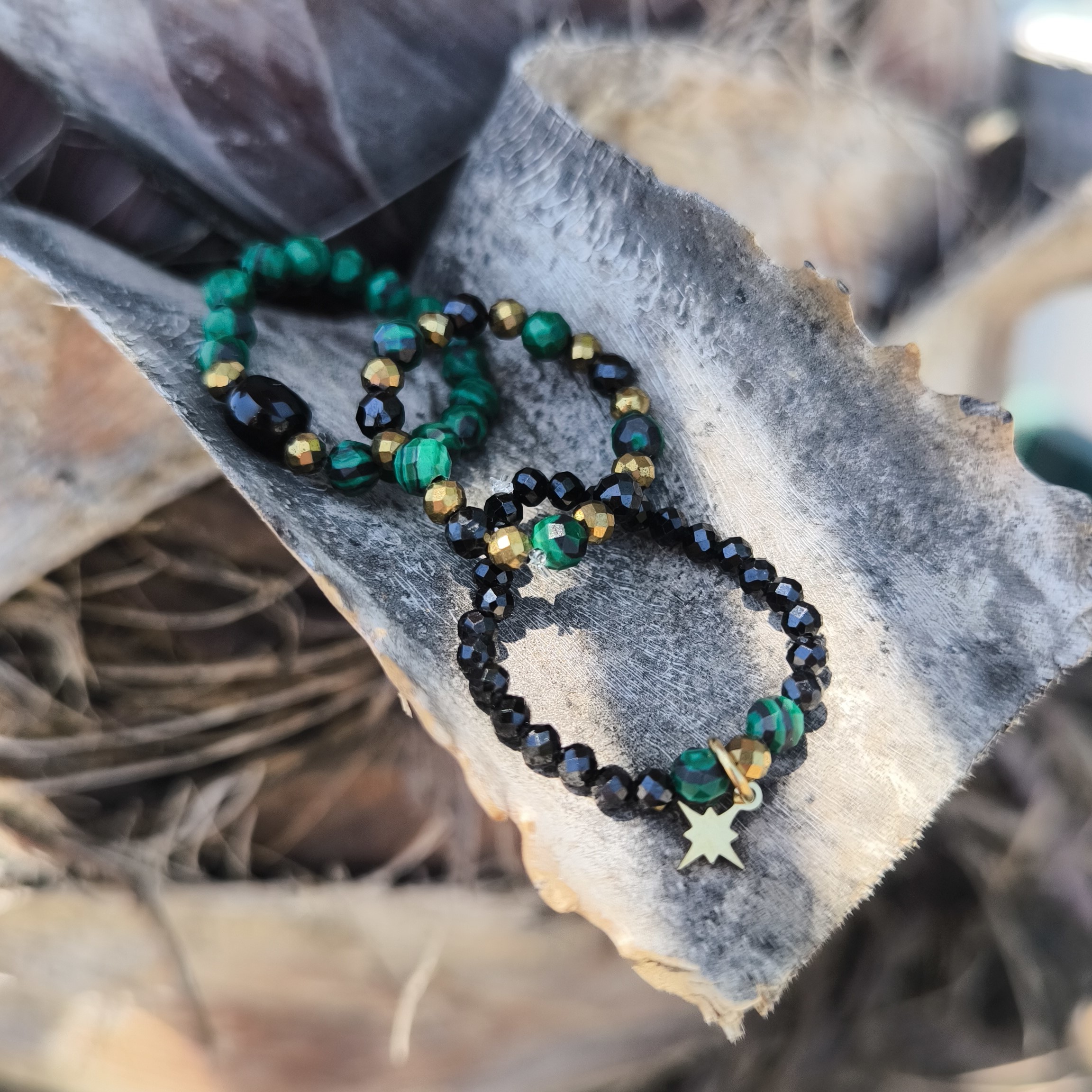 Komplet pierścionków Malachit z iskierką