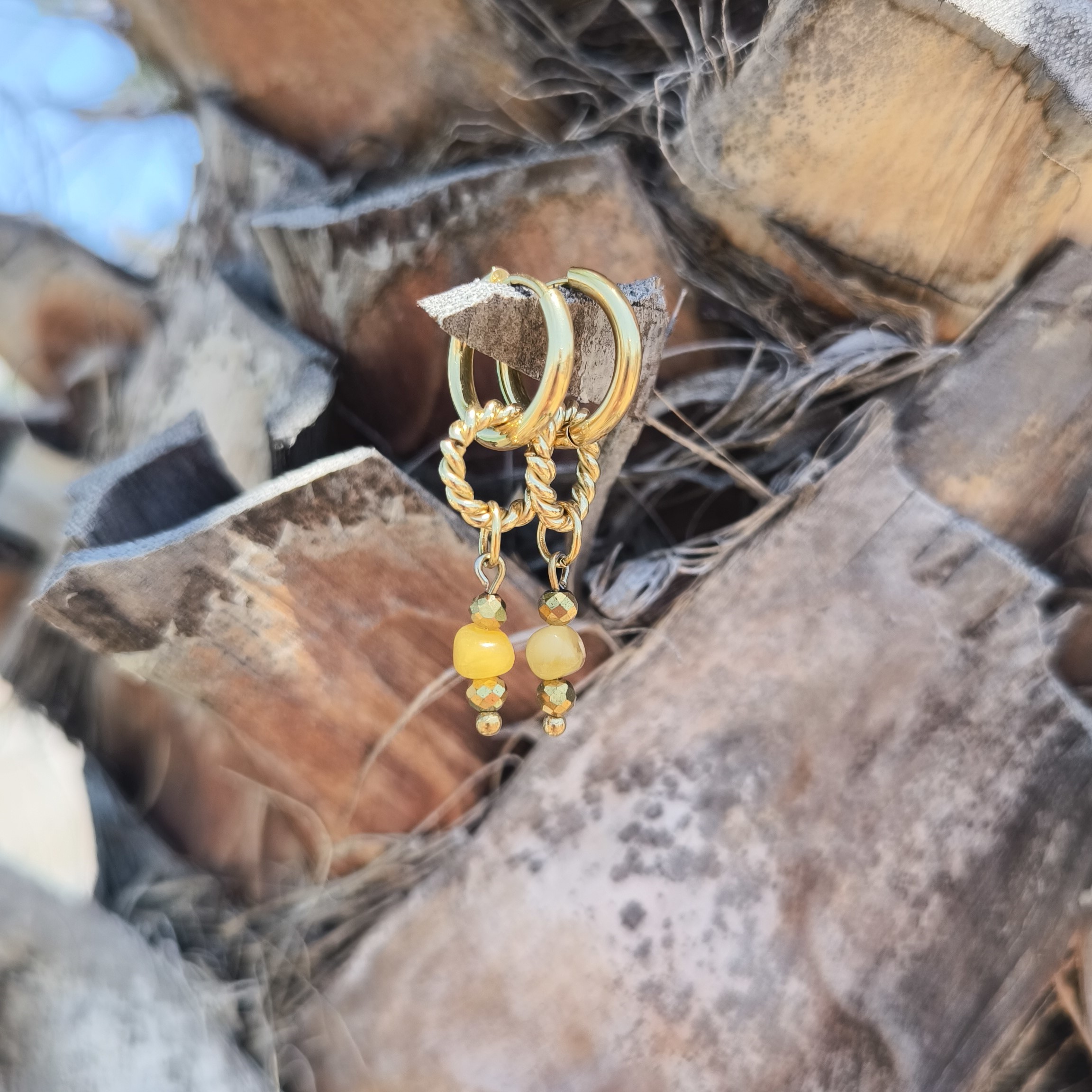 Kolczyki podwójne koła z Bursztynem