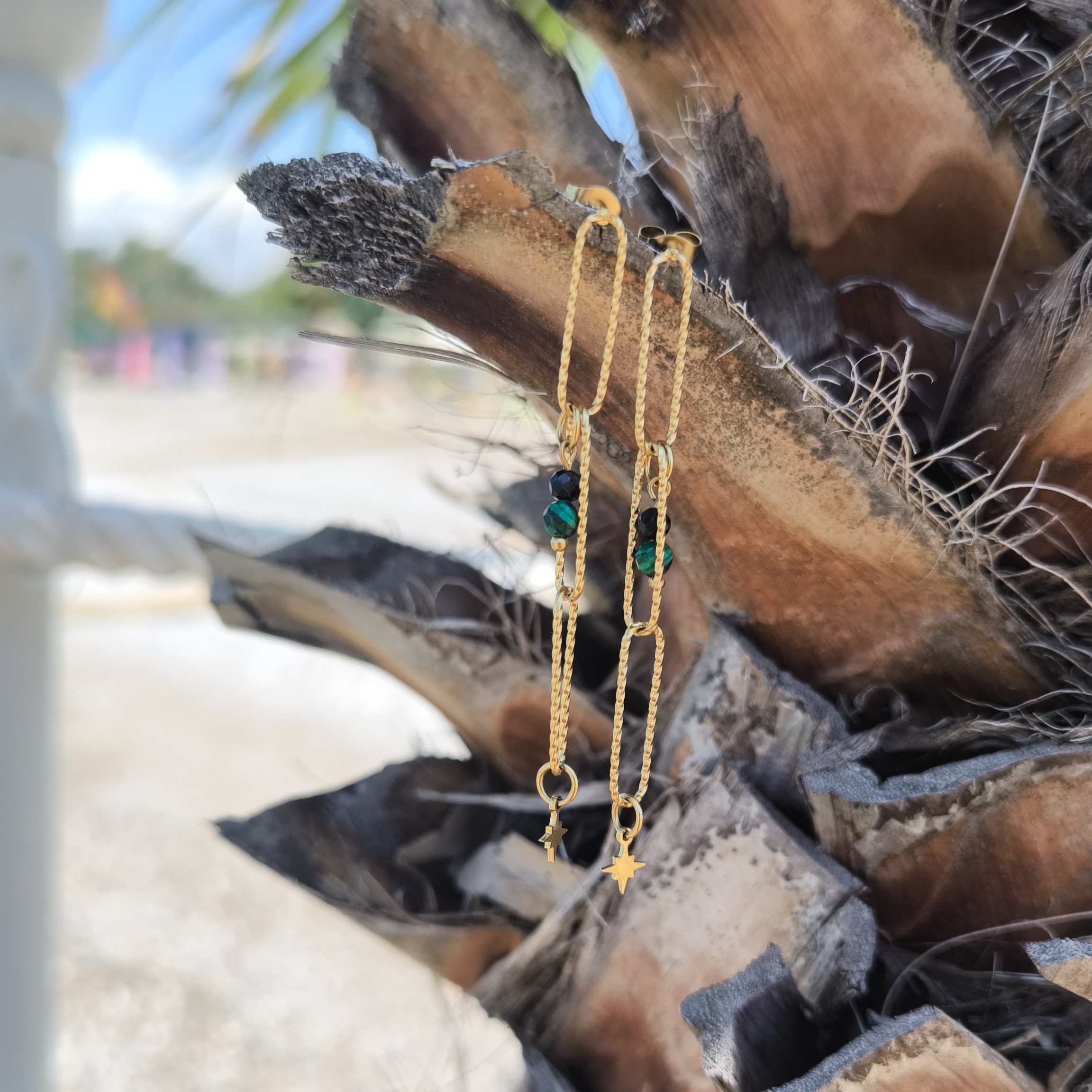 Wiszące kolczyki spinacze z Malachitem