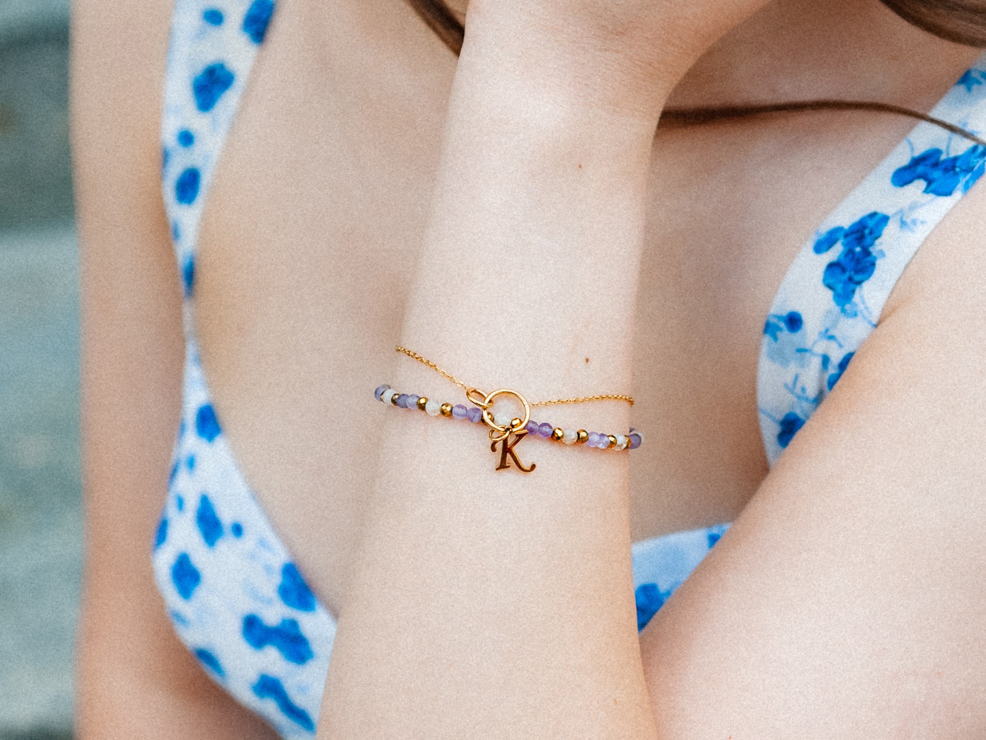 Podwójna bransoletka AMETYST i CYTRYN z Twoją literką