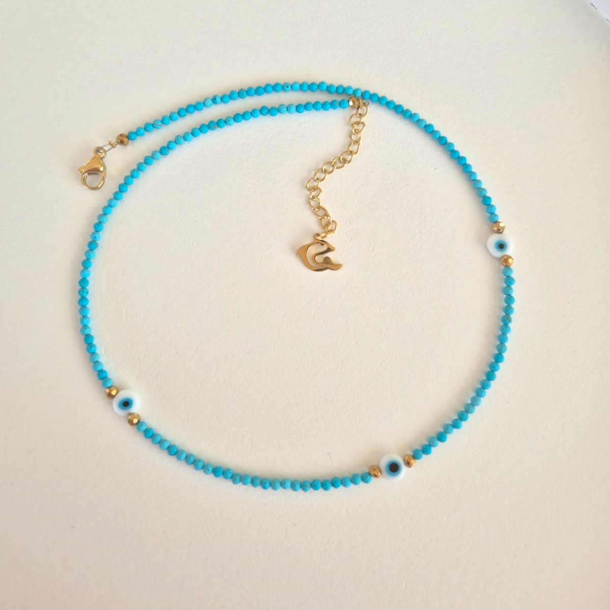 Naszyjnik z matowym Turkusem i Okiem Proroka