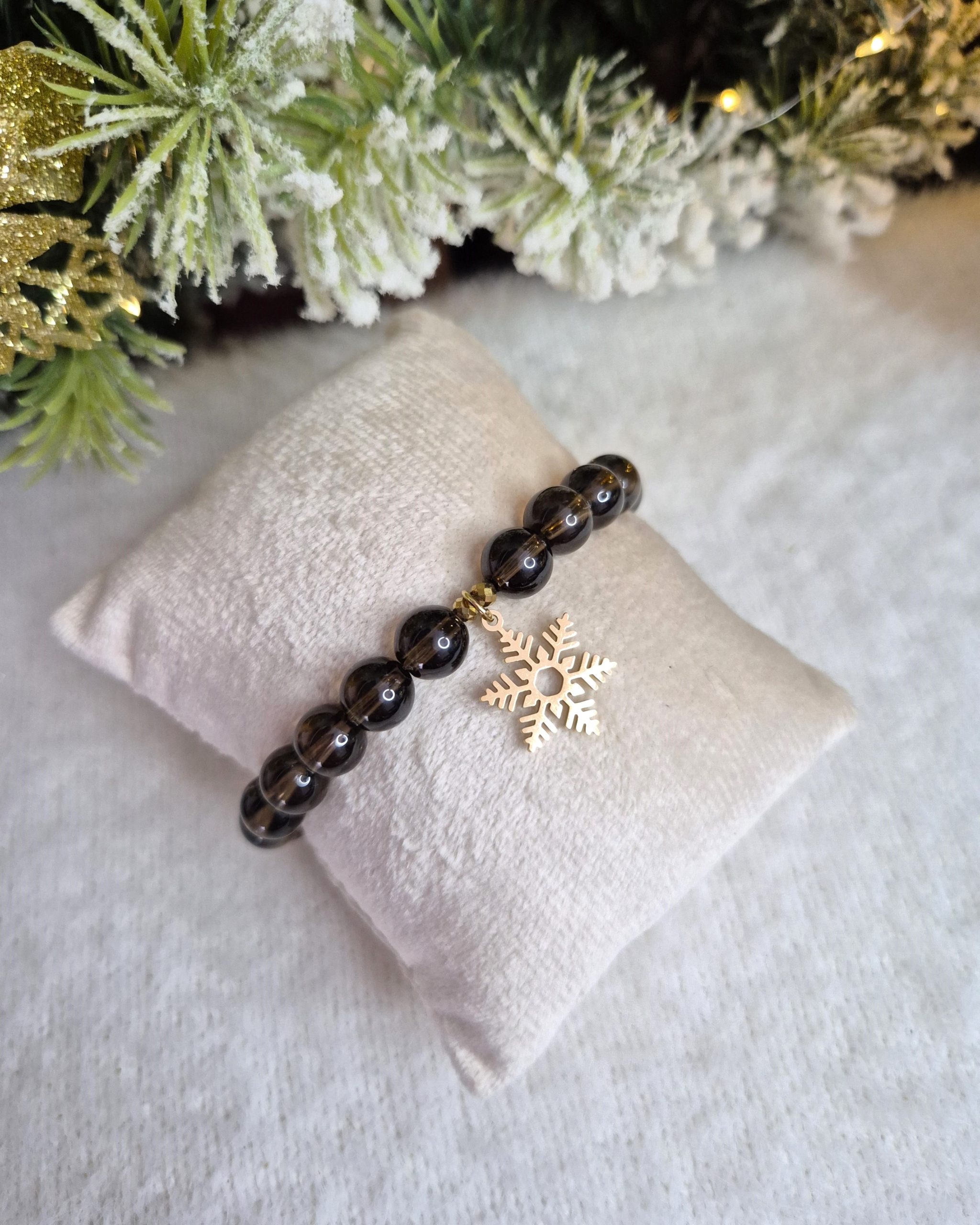 Bransoletka Kwarc Dymny ze śnieżynką