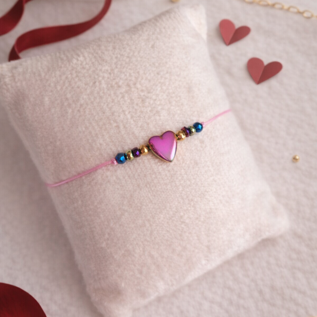 Bransoletka na sznureczku Tęczowe Serce z Hematytu