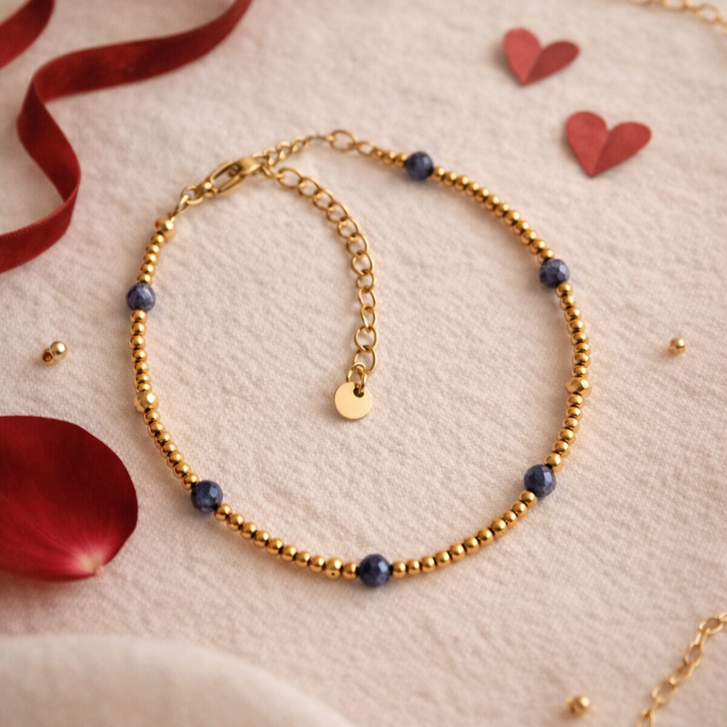 Delikatna bransoletka z Szafirem i złotym Hematytem