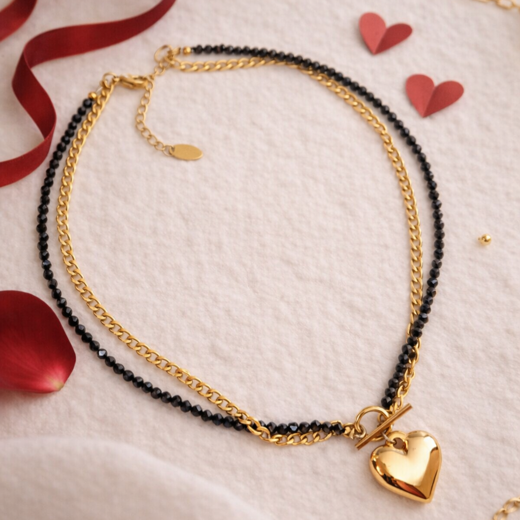Podwójny naszyjnik z sercem i spinelem