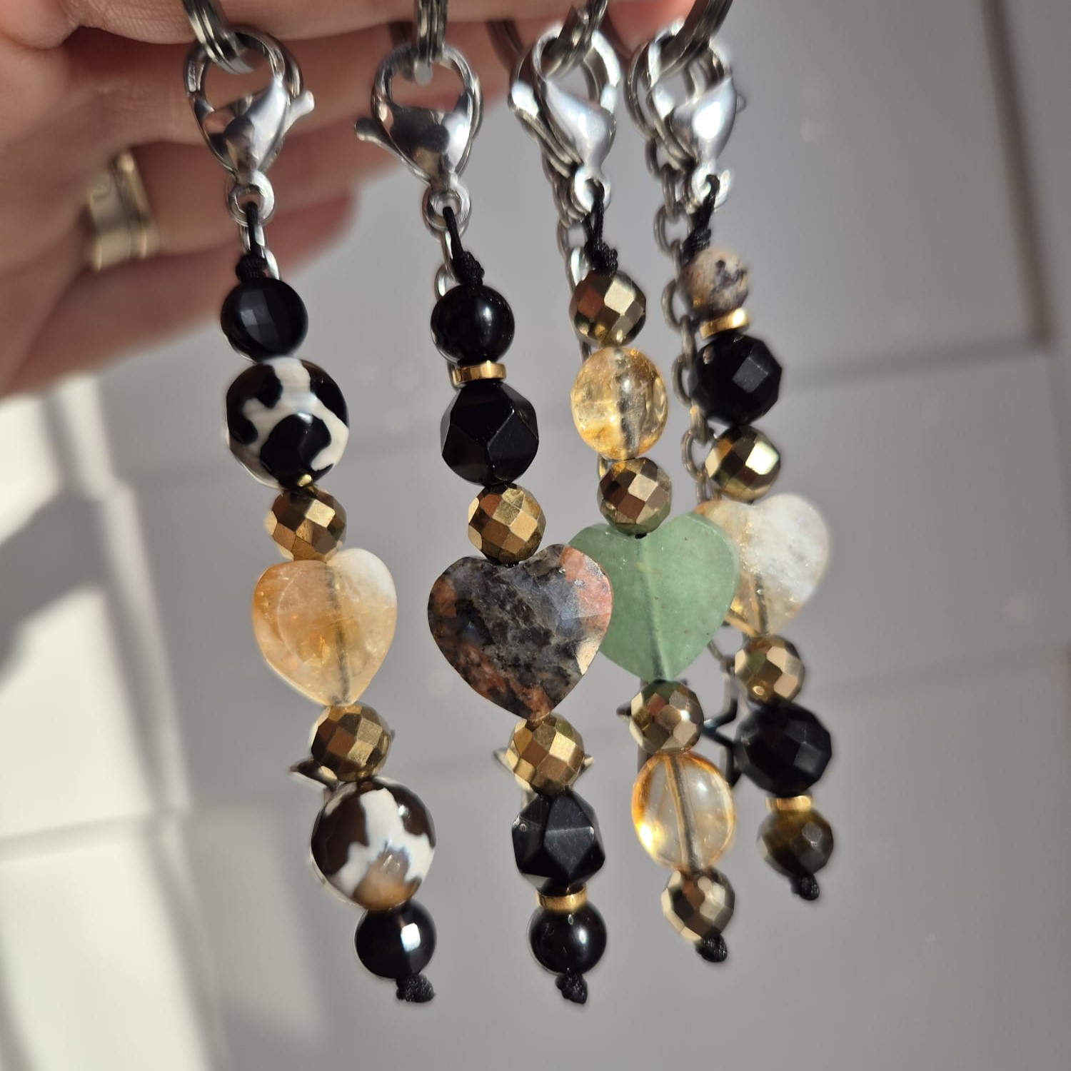 Zawieszka Brelok Serce Cytryn i Agat Tybetański - obrazek 2