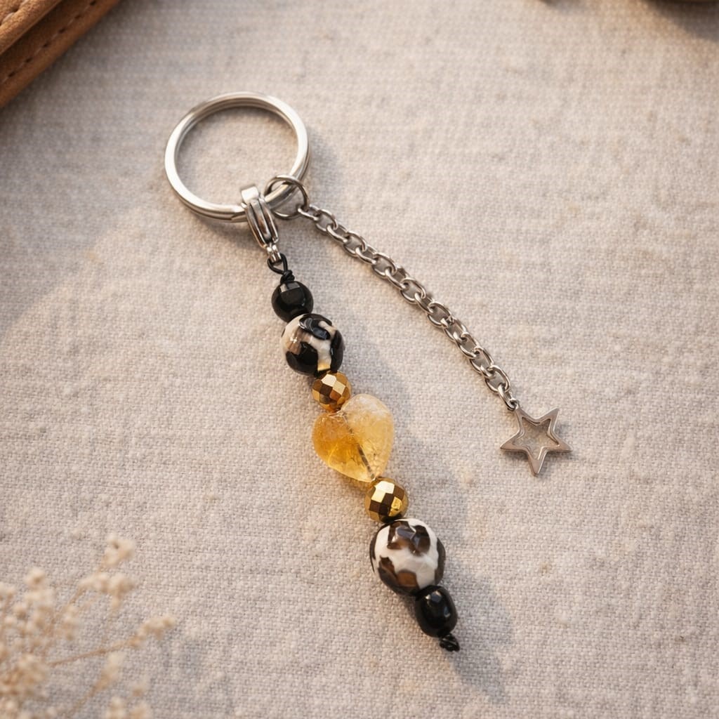 Zawieszka Brelok Serce Cytryn i Agat Tybetański