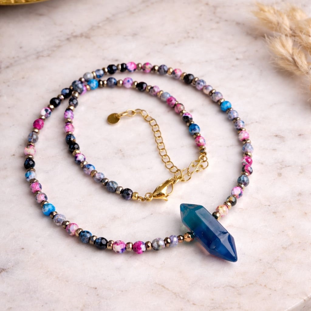 Naszyjnik choker GROT niebieski Agat