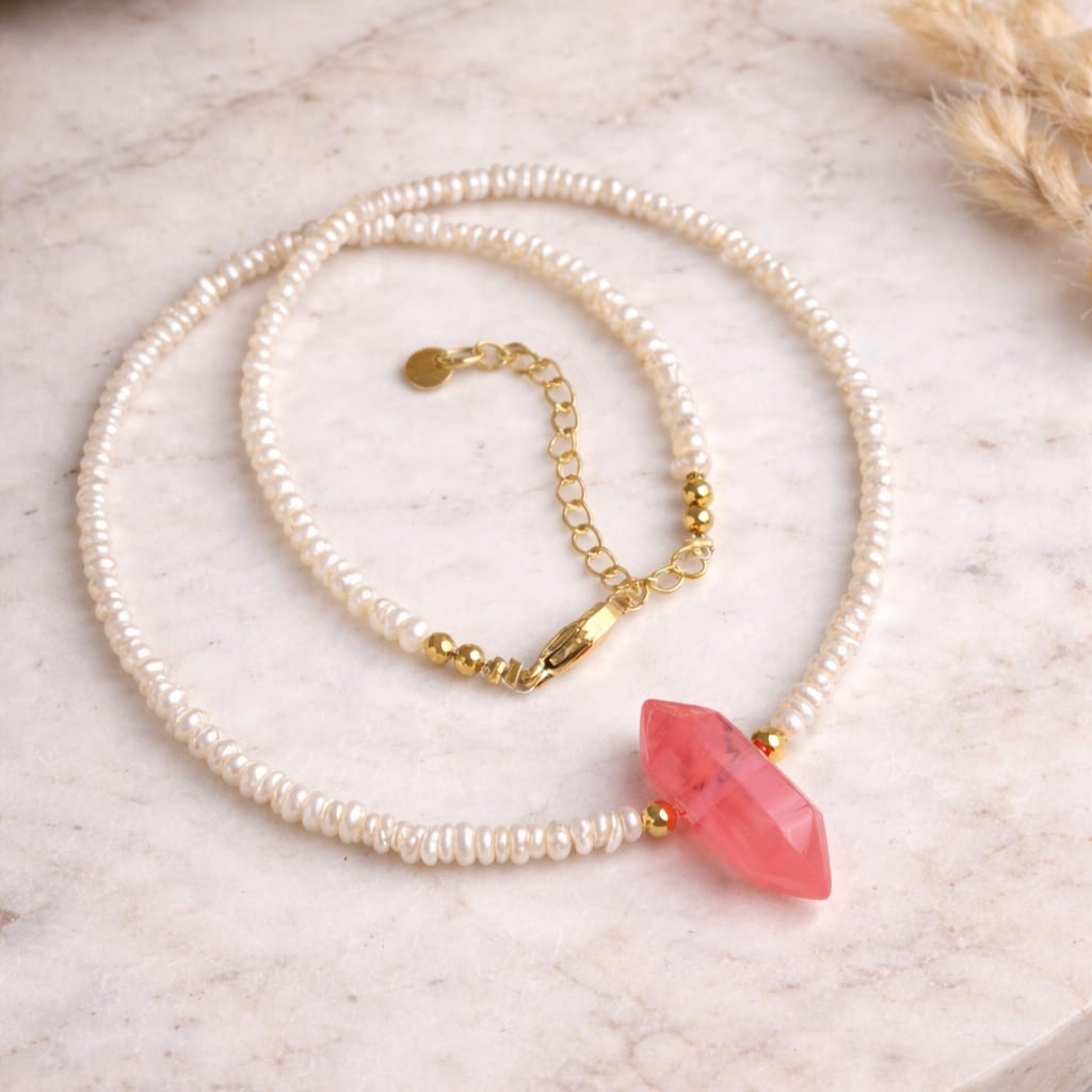 Naszyjnik choker GROT Perły i Kwarc