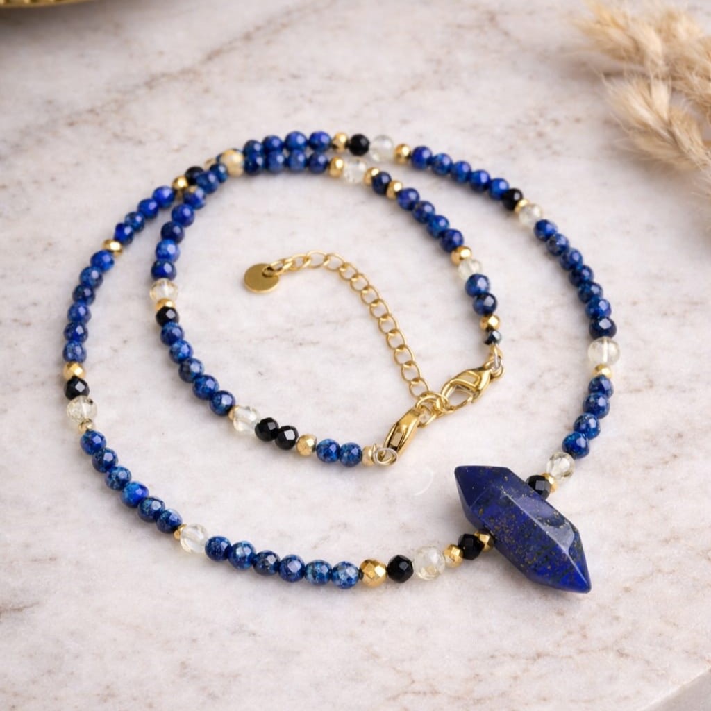 Naszyjnik choker GROT Lapis lazuli Turmalin Cytryn