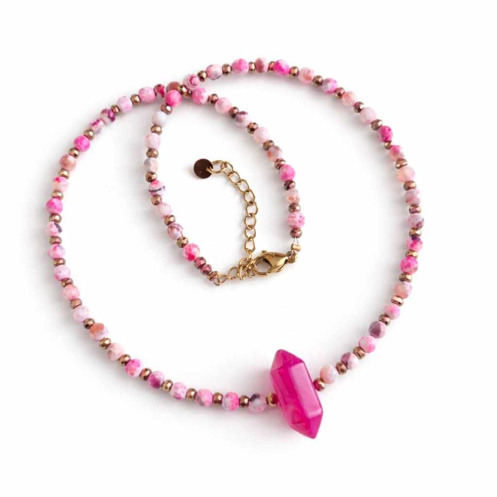 Naszyjnik choker GROT różowy Agat