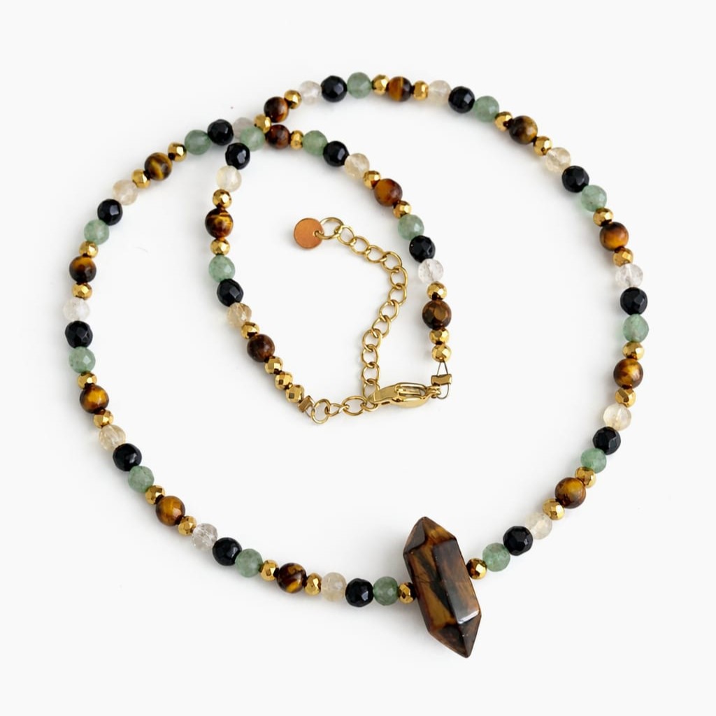 Naszyjnik choker GROT Tygrysie oko Awenturyn Onyks Cytryn