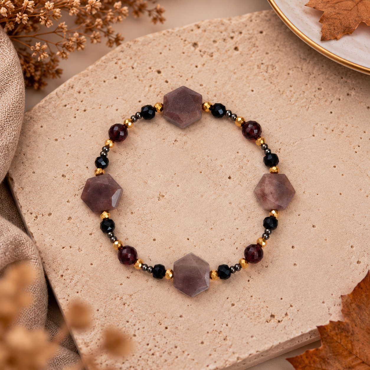 Bransoletka heksagon Awanturyn, Granat i Spinel